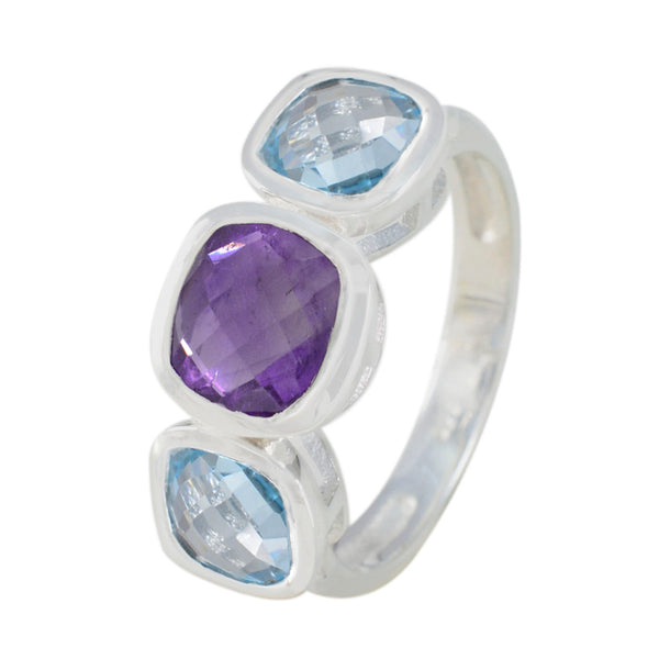 Multi Stone Trilogy Russian Silver multicolor Gemstones Slim Fairytale Ring Jewellery