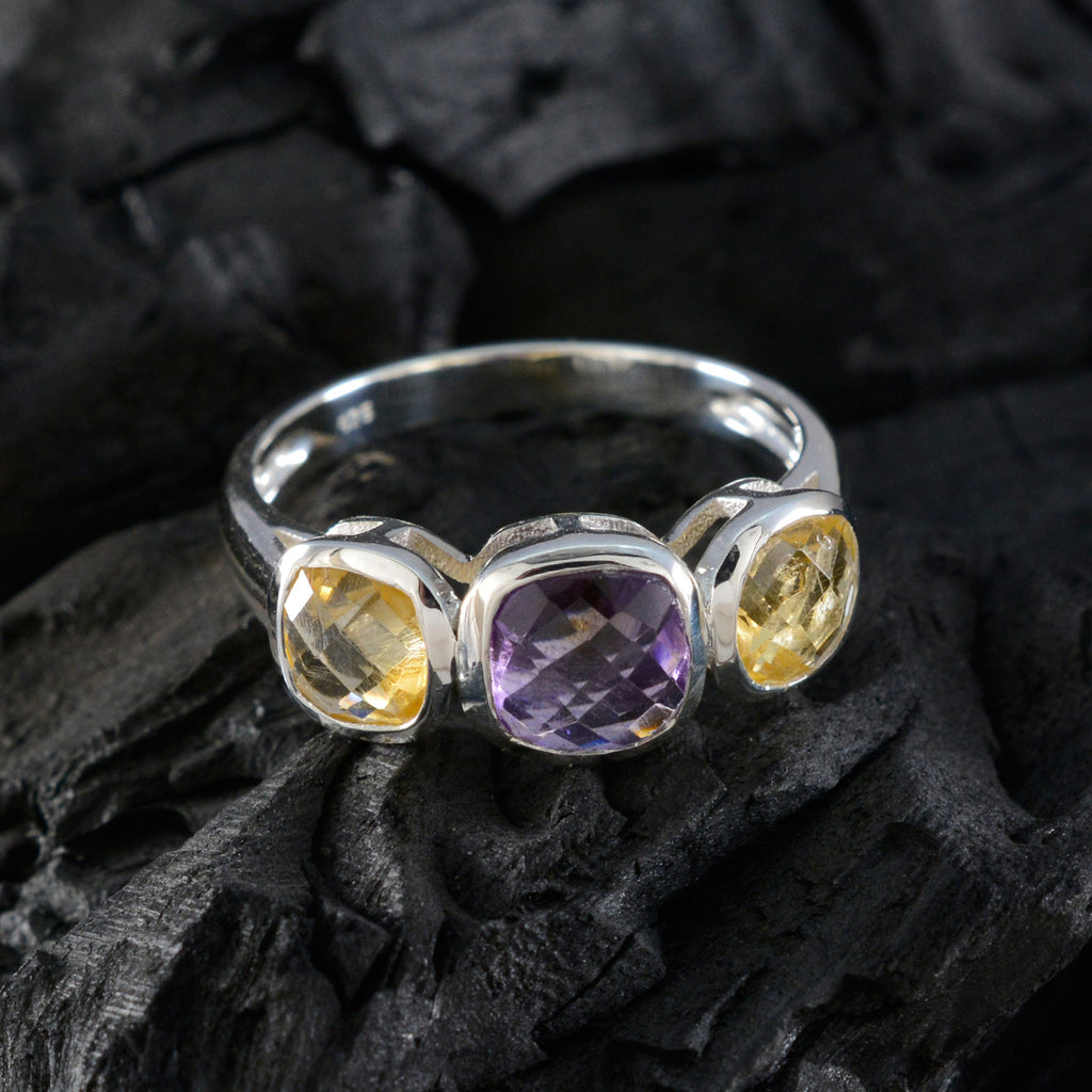 Multi Stone Trilogy Moroccan Sterling Silver multicolor Gems Slim Luxurious Ring Jewelry