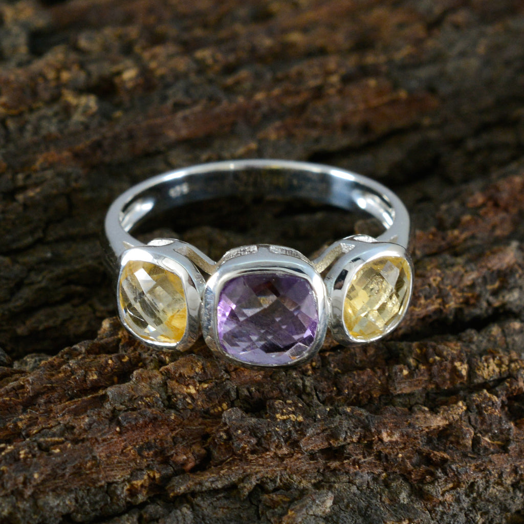 Multi Stone Trilogy Moroccan Sterling Silver multicolor Gems Slim Luxurious Ring Jewelry