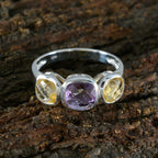 Multi Stone Trilogy Moroccan Sterling Silver multicolor Gems Slim Luxurious Ring Jewelry