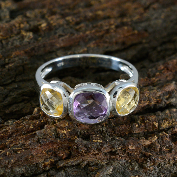 Multi Stone Trilogy Moroccan Sterling Silver multicolor Gems Slim Luxurious Ring Jewelry