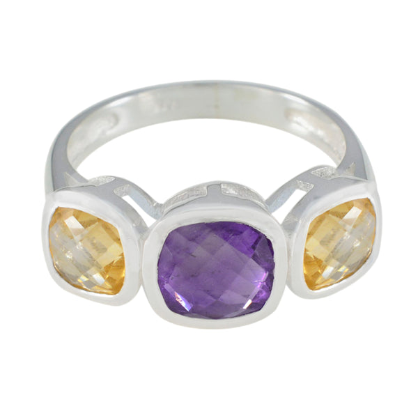 Multi Stone Trilogy Moroccan Sterling Silver multicolor Gems Slim Luxurious Ring Jewelry