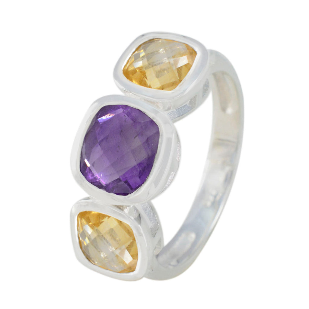 Multi Stone Trilogy Moroccan Sterling Silver multicolor Gems Slim Luxurious Ring Jewelry
