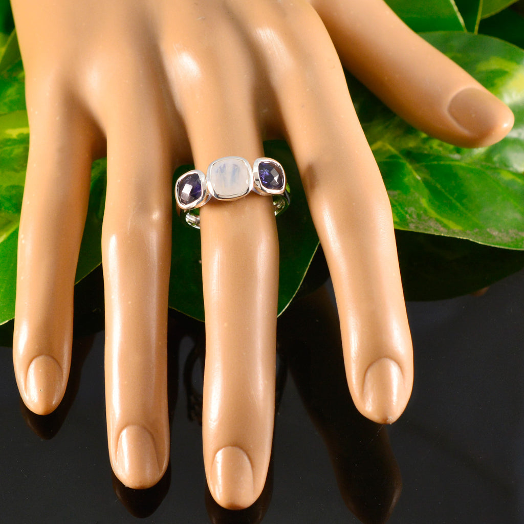 Multi Stone Trilogy Egyptian 925 Silver multicolor Gemstone Slim Glamorous Ring Jewellery