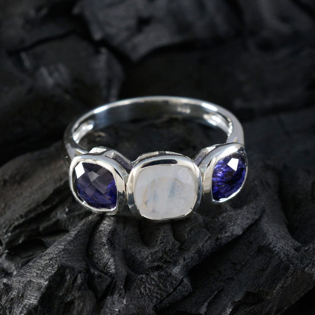Multi Stone Trilogy Egyptian 925 Silver multicolor Gemstone Slim Glamorous Ring Jewellery
