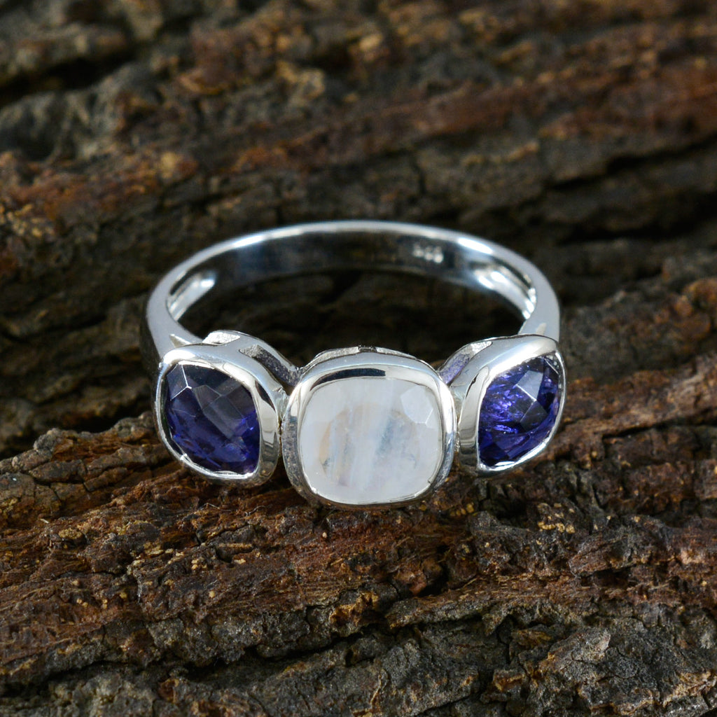 Multi Stone Trilogy Egyptian 925 Silver multicolor Gemstone Slim Glamorous Ring Jewellery