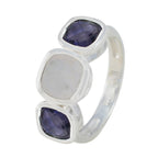 Multi Stone Trilogy Egyptian 925 Silver multicolor Gemstone Slim Glamorous Ring Jewellery