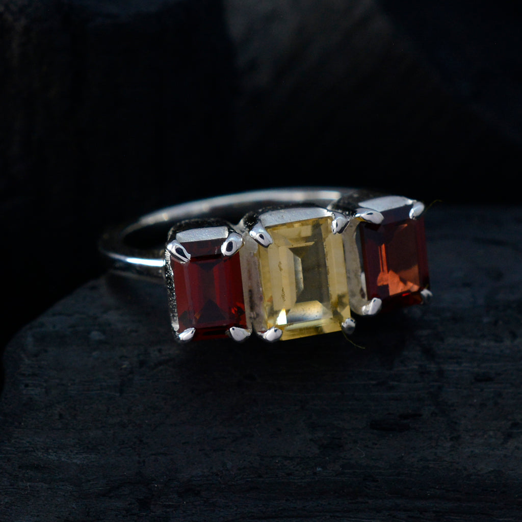 Multi Stone Trilogy French 92.5 Silver multicolor Gemstones Slim Trendy Ring Jewellery