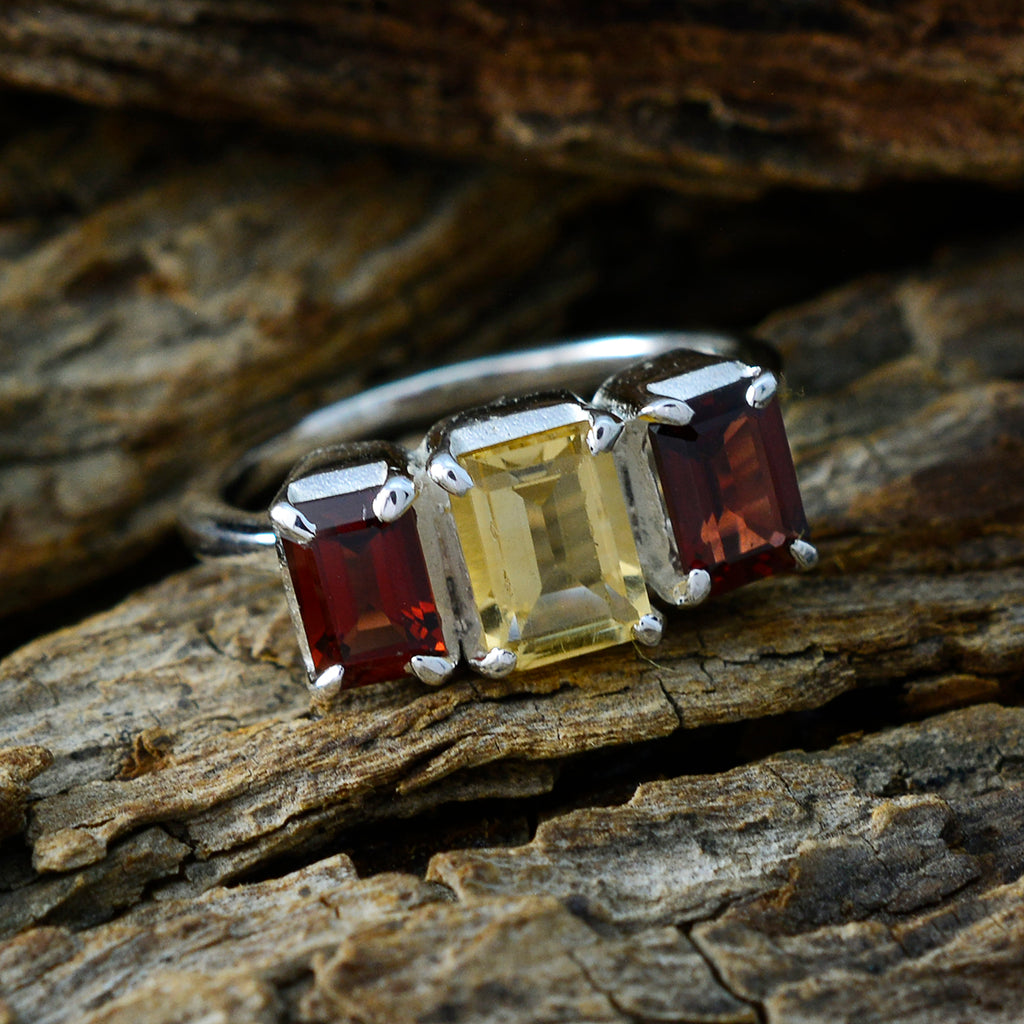 Multi Stone Trilogy French 92.5 Silver multicolor Gemstones Slim Trendy Ring Jewellery