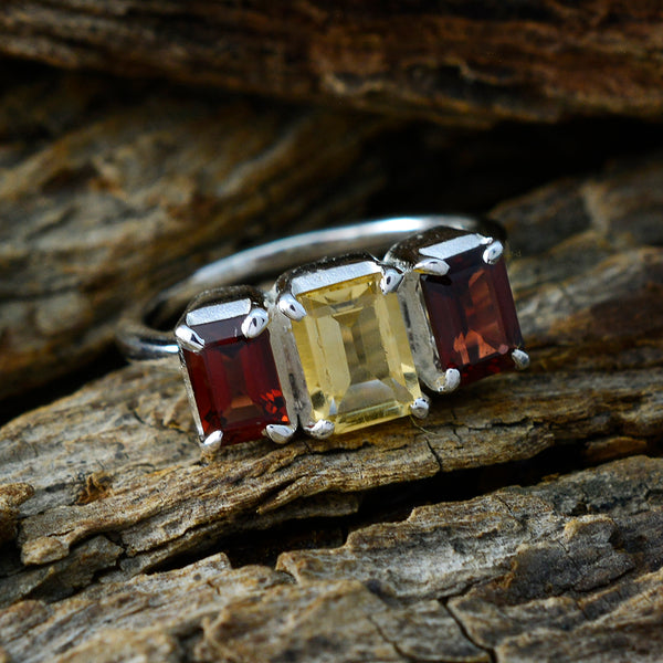 Multi Stone Trilogy French 92.5 Silver multicolor Gemstones Slim Trendy Ring Jewellery