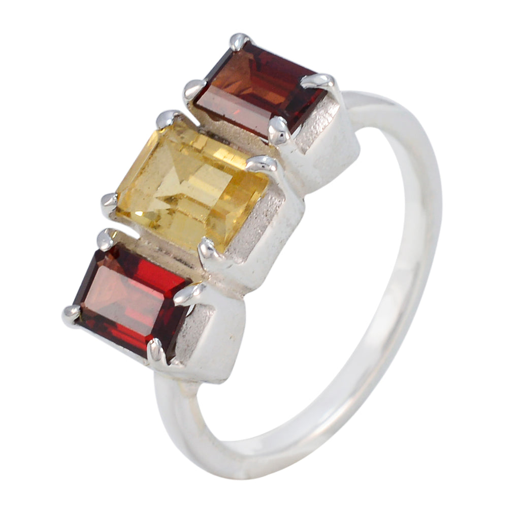 Multi Stone Trilogy French 92.5 Silver multicolor Gemstones Slim Trendy Ring Jewellery