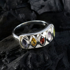Multi Stone Penta Russian 92.5 Silver multicolor Gemstone Tiny Modern Ring Jewelry