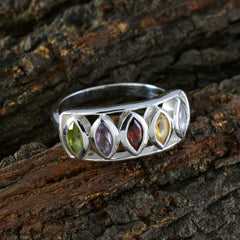 Multi Stone Penta Russian 92.5 Silver multicolor Gemstone Tiny Modern Ring Jewelry