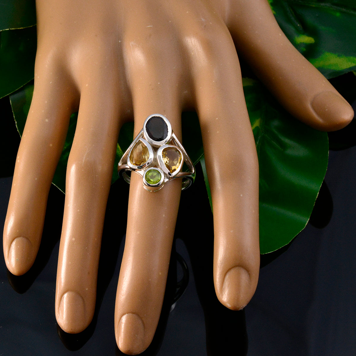 Multi Stone quarter African 92.5 Silver multicolor Gemstone Minimal Contemporary Ring Jewelry