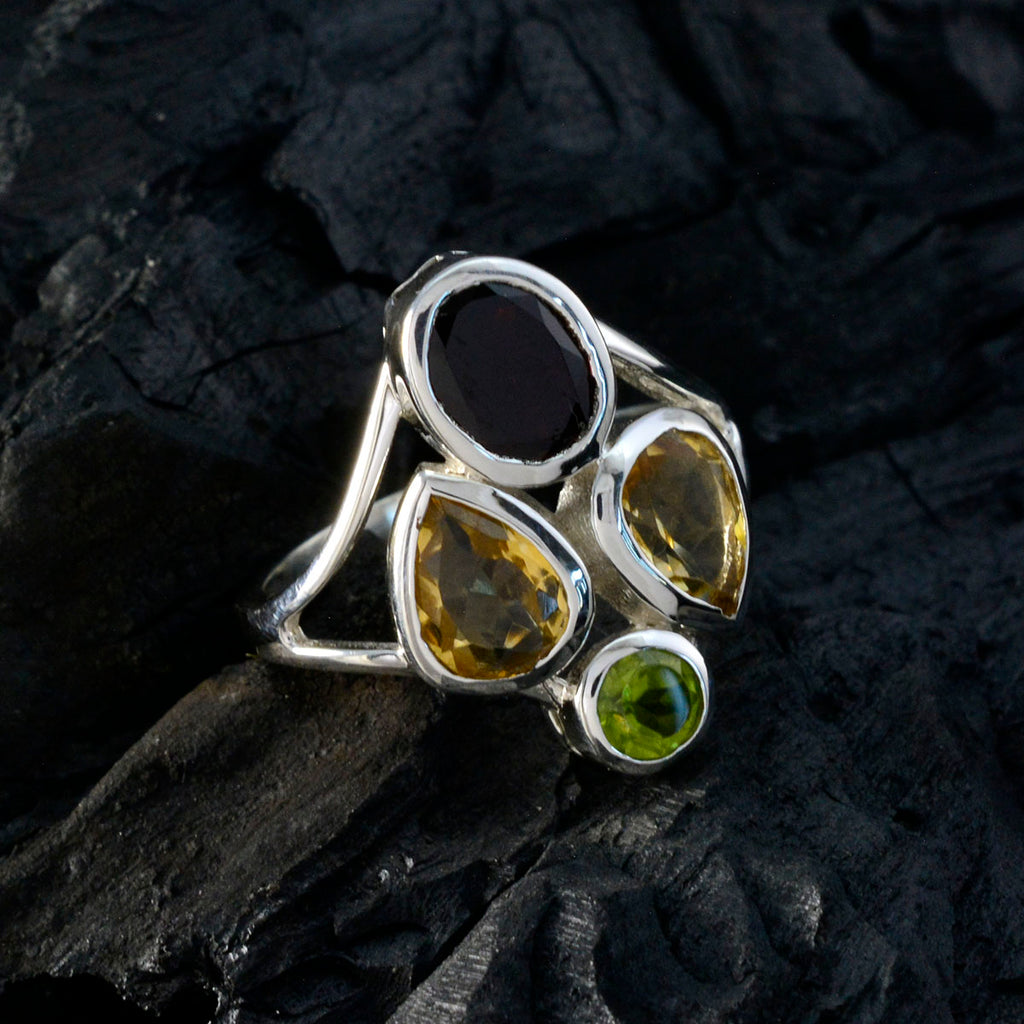 Multi Stone quarter African 92.5 Silver multicolor Gemstone Minimal Contemporary Ring Jewelry
