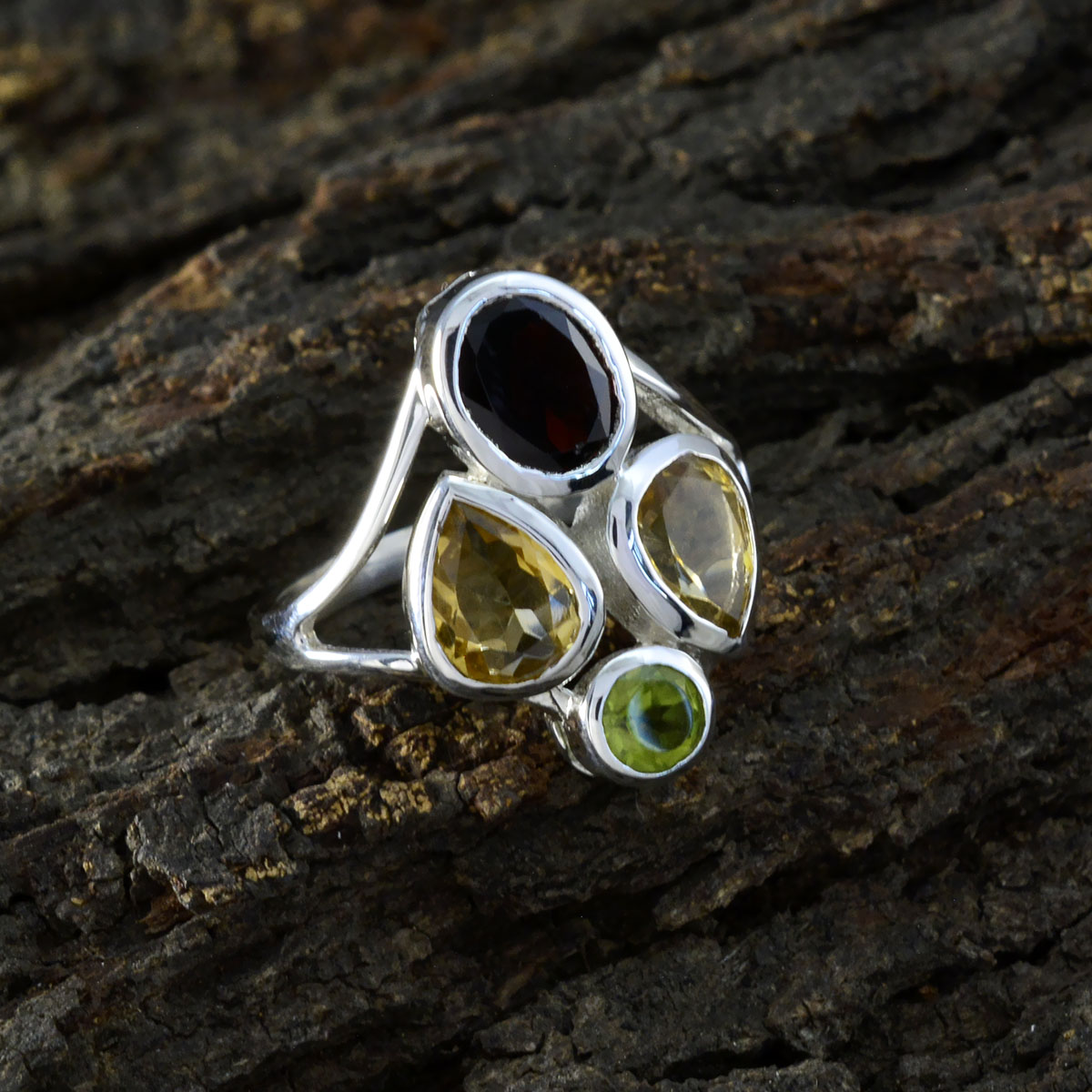 Multi Stone quarter African 92.5 Silver multicolor Gemstone Minimal Contemporary Ring Jewelry