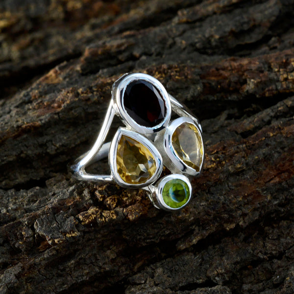 Multi Stone quarter African 92.5 Silver multicolor Gemstone Minimal Contemporary Ring Jewelry