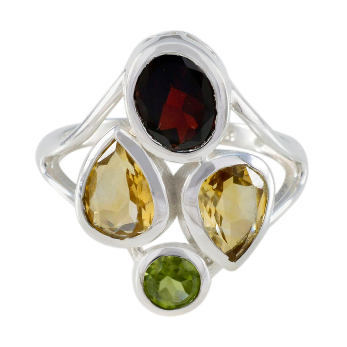 Multi Stone quarter African 92.5 Silver multicolor Gemstone Minimal Contemporary Ring Jewelry