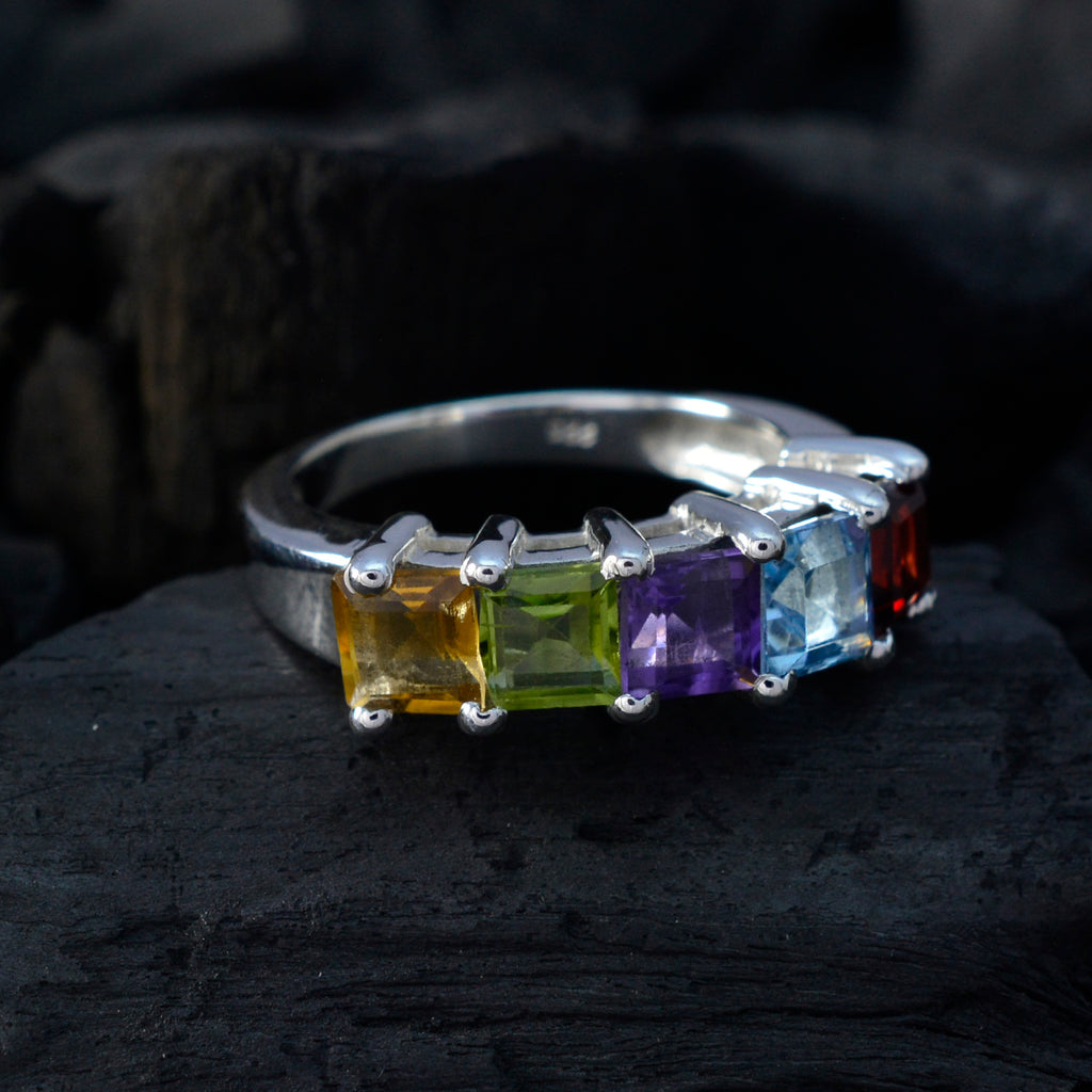 Multi Stone Penta German Sterling Silver multicolor Gemstones Classic Romantic Ring Jewelry
