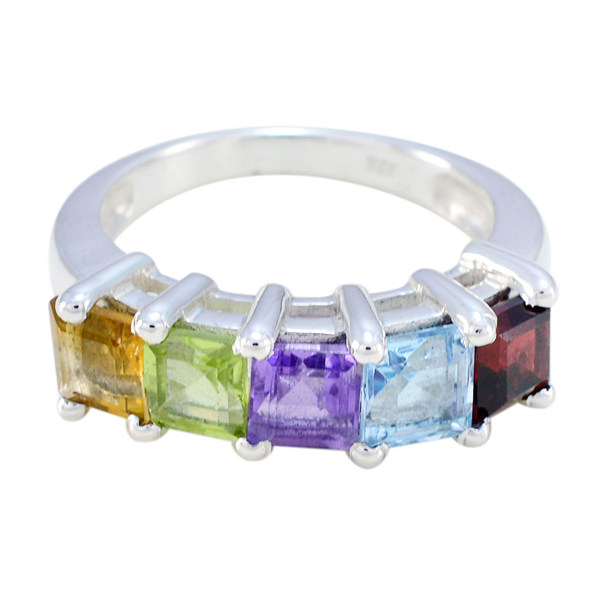 Multi Stone Penta German Sterling Silver multicolor Gemstones Classic Romantic Ring Jewelry