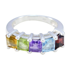 Multi Stone Penta German Sterling Silver multicolor Gemstones Classic Romantic Ring Jewelry