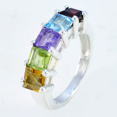 Multi Stone Penta German Sterling Silver multicolor Gemstones Classic Romantic Ring Jewelry