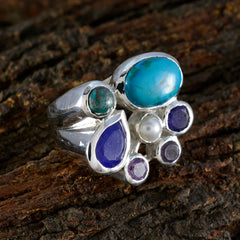 Multi Stone multiple Spanish Sterling Silver multicolor Gems Chunky Cocktail Ring Jewelry