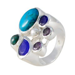 Multi Stone multiple Spanish Sterling Silver multicolor Gems Chunky Cocktail Ring Jewelry