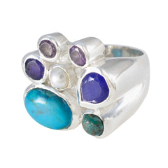 Multi Stone multiple Spanish Sterling Silver multicolor Gems Chunky Cocktail Ring Jewelry
