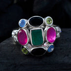 Multi Stone Navratna Egyptian 92.5 Silver multicolor Gemstones Classic Cocktail Ring Jewellery