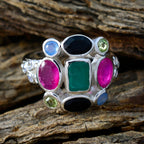 Multi Stone Navratna Egyptian 92.5 Silver multicolor Gemstones Classic Cocktail Ring Jewellery
