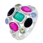 Multi Stone Navratna Egyptian 92.5 Silver multicolor Gemstones Classic Cocktail Ring Jewellery