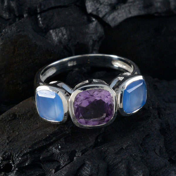 Multi Stone Trilogy Moroccan Silver multicolor Gemstones Slim Luxurious Ring Jewelry