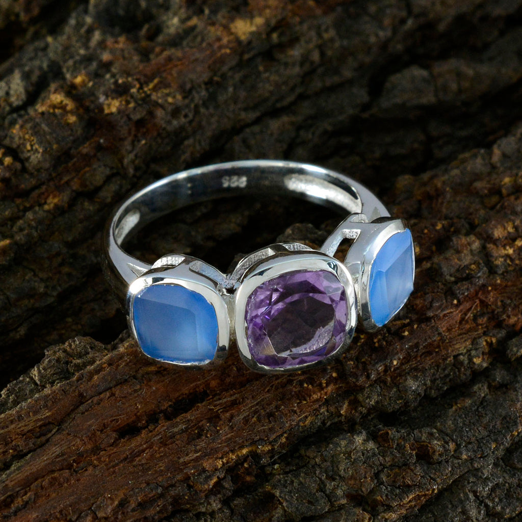 Multi Stone Trilogy Moroccan Silver multicolor Gemstones Slim Luxurious Ring Jewelry
