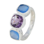 Multi Stone Trilogy Moroccan Silver multicolor Gemstones Slim Luxurious Ring Jewelry