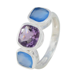 Multi Stone Trilogy Moroccan Silver multicolor Gemstones Slim Luxurious Ring Jewelry