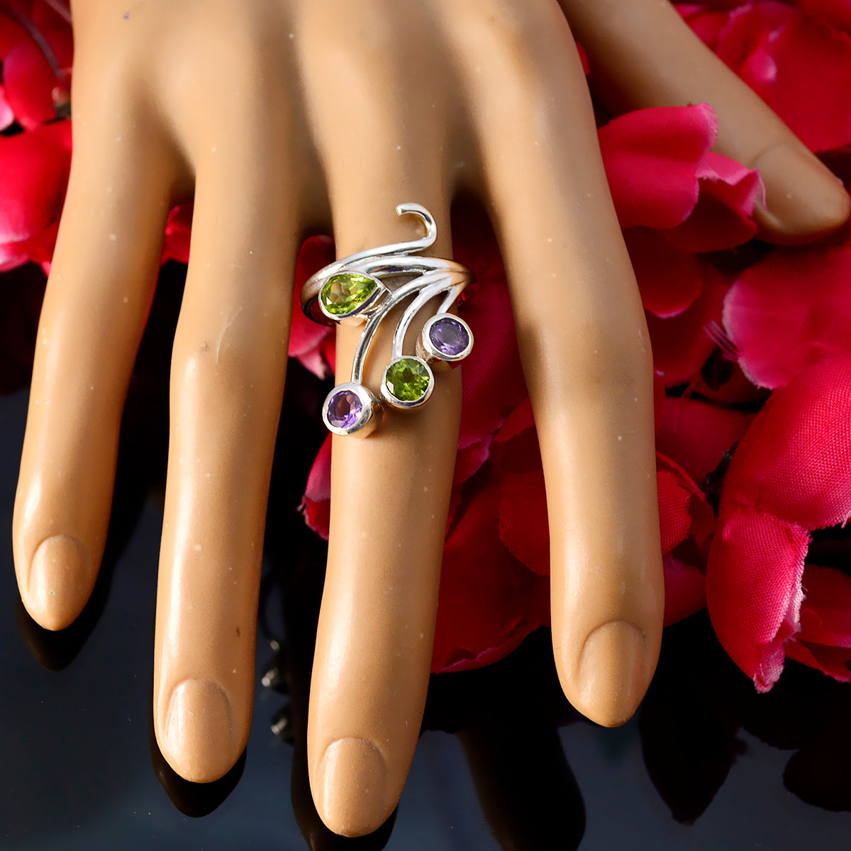 Multi Stone Viertel Französisch 925 Silber mehrfarbige Edelsteine Klassischer zeitgenössischer Ring Schmuck