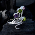 Multi Stone quarter French 925 Silver multicolor Gemstones Classic Contemporary Ring Jewelry