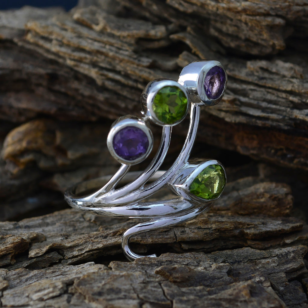 Multi Stone quarter French 925 Silver multicolor Gemstones Classic Contemporary Ring Jewelry
