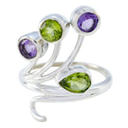 Multi Stone quarter French 925 Silver multicolor Gemstones Classic Contemporary Ring Jewelry