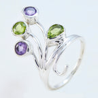 Multi Stone quarter French 925 Silver multicolor Gemstones Classic Contemporary Ring Jewelry