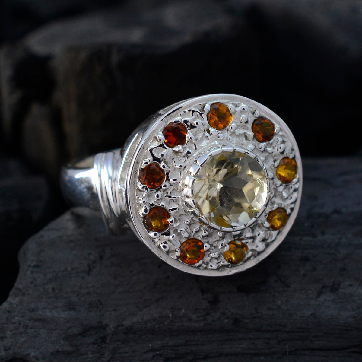 Multi Stone multiple Moroccan 925 Silver multicolor Gemstone Essential  Cocktail Ring Jewelry