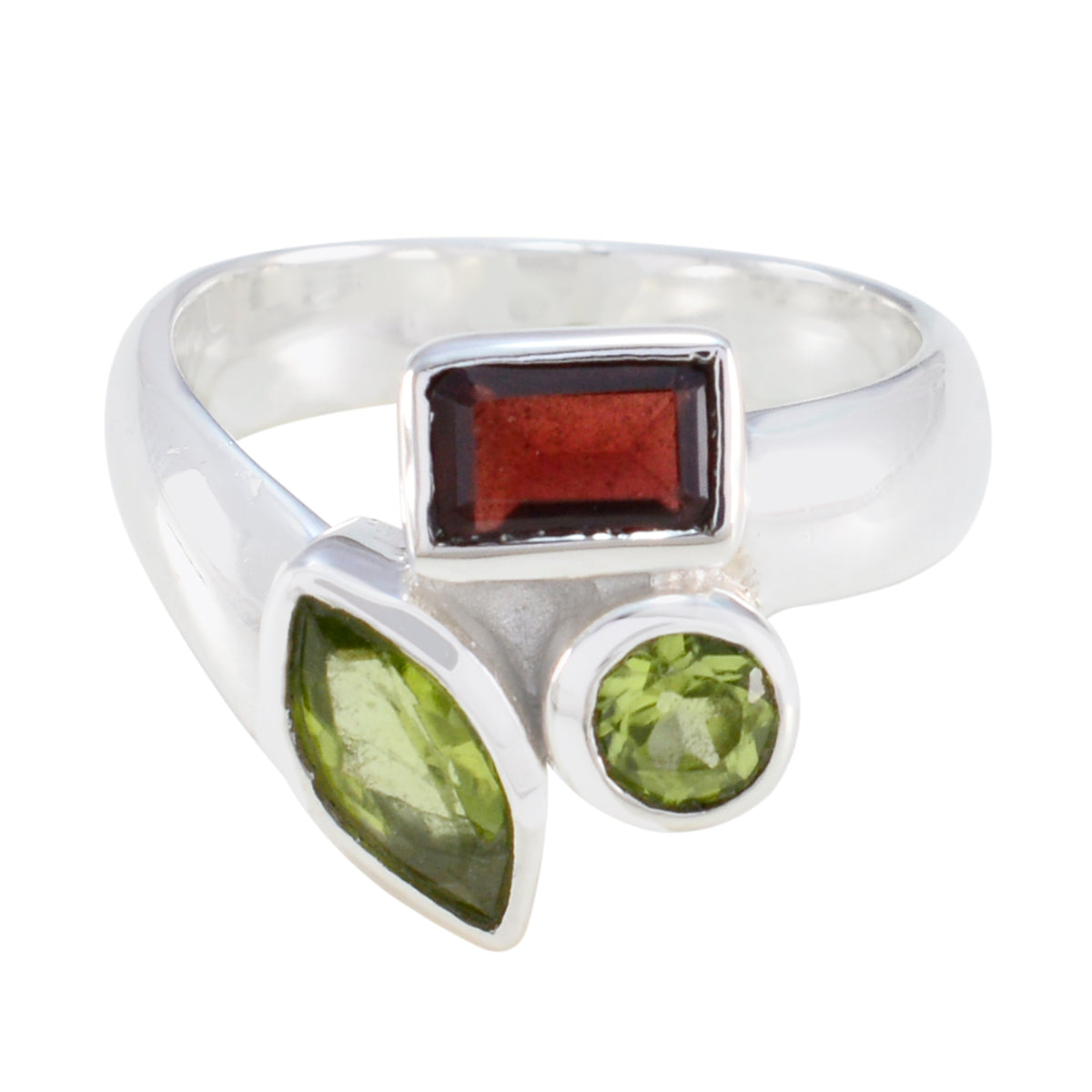 Multi Stone Trilogy Moroccan 92.5 Silver multicolor Gems Tiny Abstract Ring Jewellery