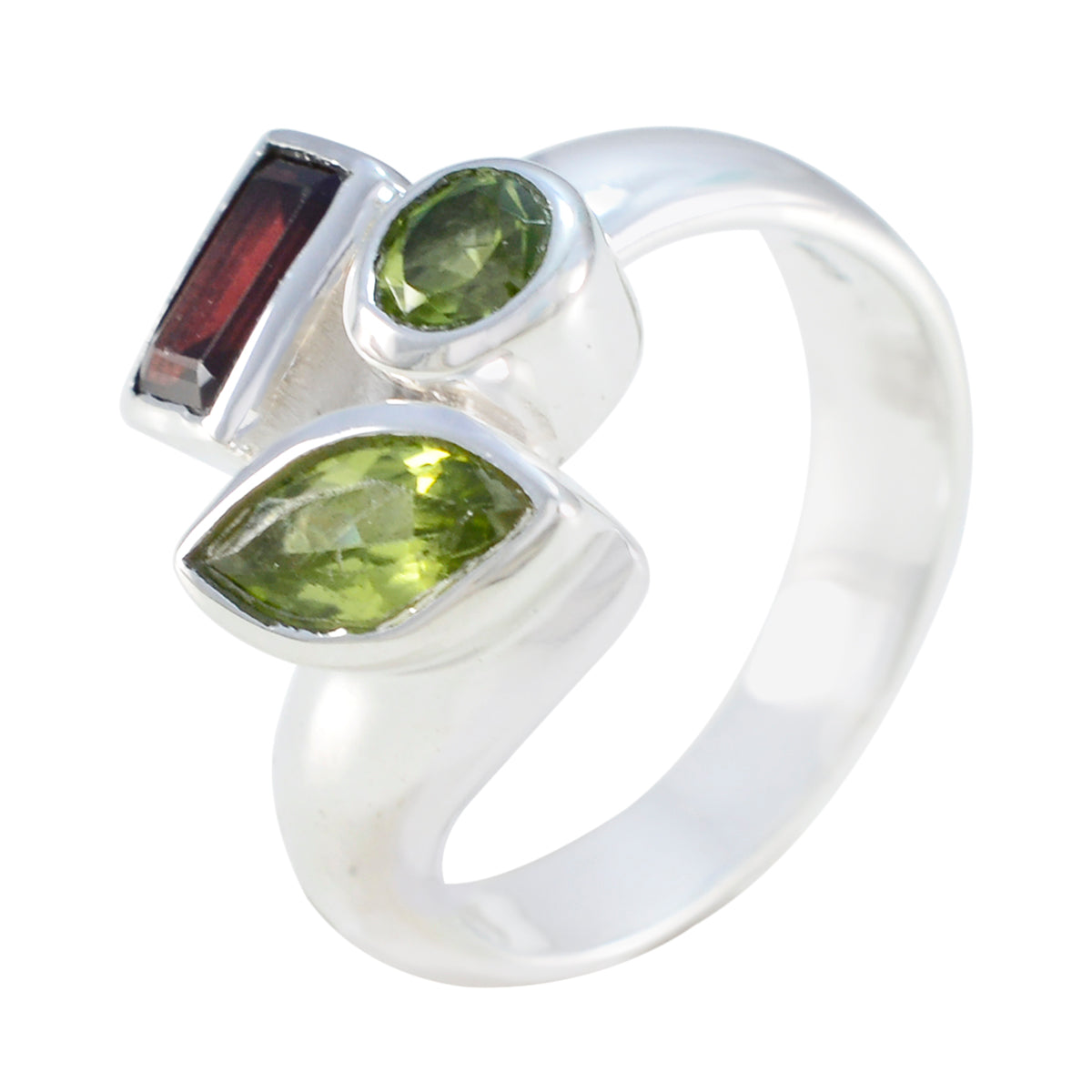 Multi Stone Trilogy Moroccan 92.5 Silver multicolor Gems Tiny Abstract Ring Jewellery