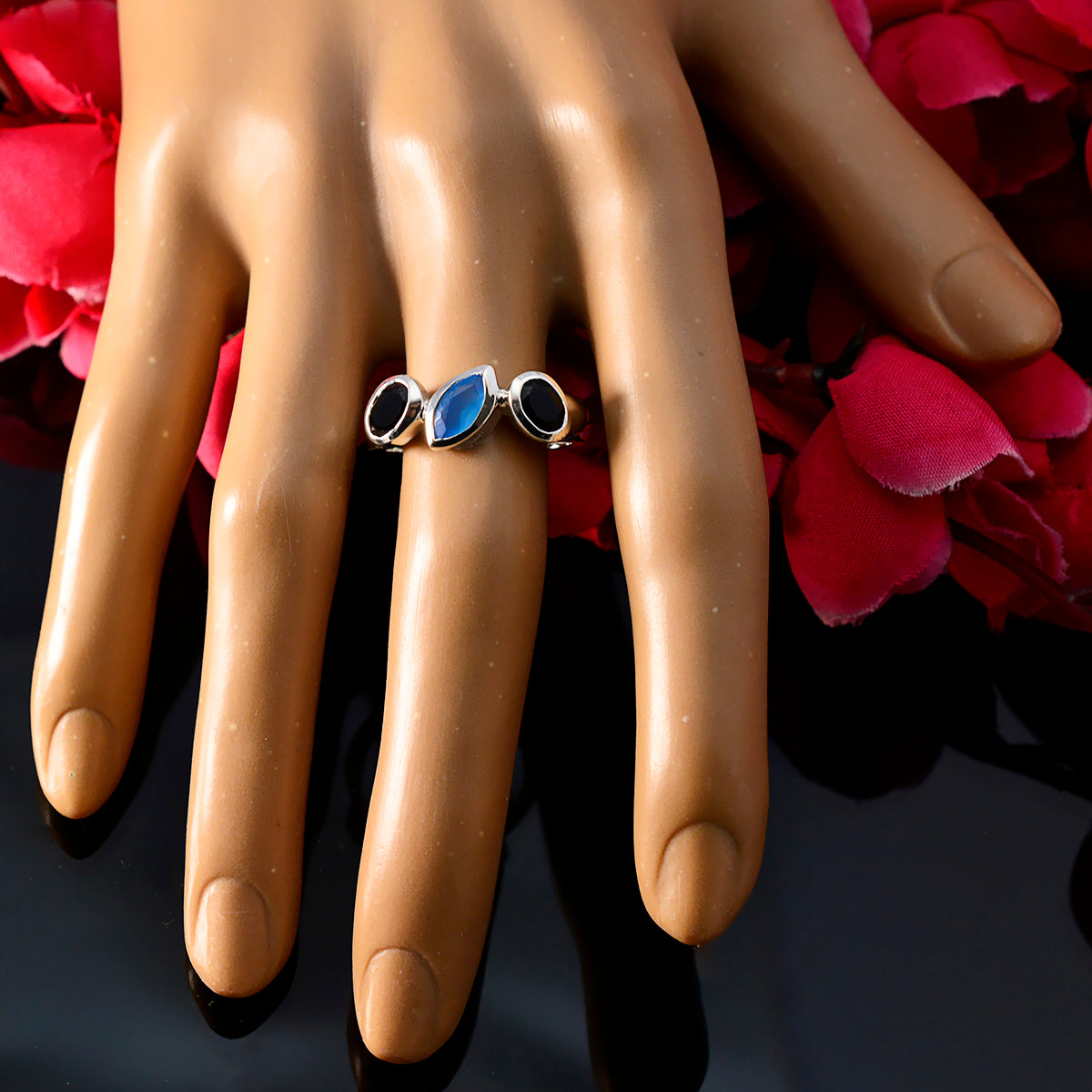 Multi Stone Trilogy Egyptian 925 Silver multicolor Gems Minimal Romantic Ring Jewelry