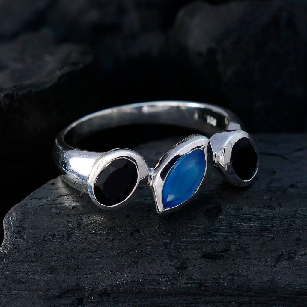 Multi Stone Trilogy Egyptian 925 Silver multicolor Gems Minimal Romantic Ring Jewelry
