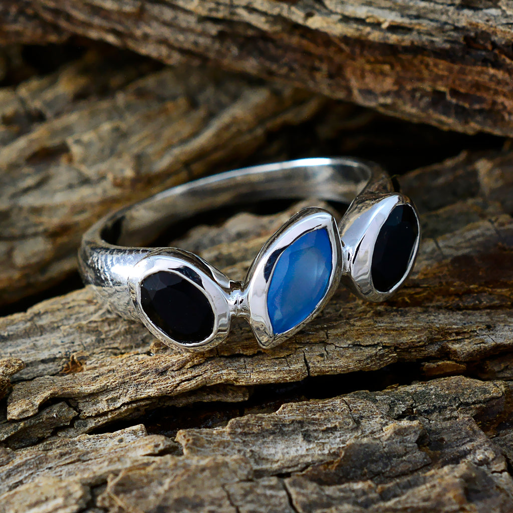 Multi Stone Trilogy Egyptian 925 Silver multicolor Gems Minimal Romantic Ring Jewelry