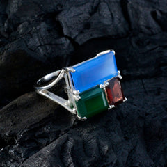 Multi Stone Trilogy French 925 Sterling Silver multicolor Gems Classic Cocktail Ring Jewellery