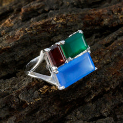 Multi Stone Trilogy French 925 Sterling Silver multicolor Gems Classic Cocktail Ring Jewellery