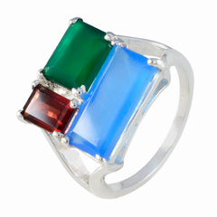 Multi Stone Trilogy French 925 Sterling Silver multicolor Gems Classic Cocktail Ring Jewellery